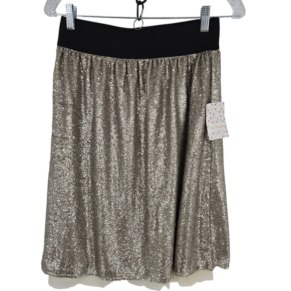 Free People Skirt Womens Small Gold Sequin Party Midi Tulle Lined Elastic Waist